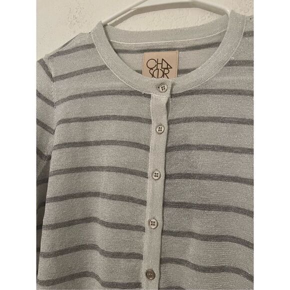 Chaser Long Sleeve Grey Striped Button Up Cardigan NEW - Picture 2 of 6